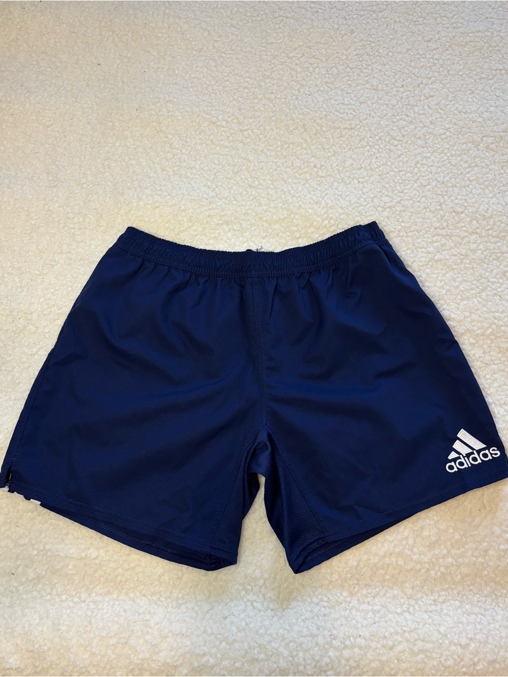 Adidas Men Blue Classic 3 Stripes Rugby Athletic Shorts